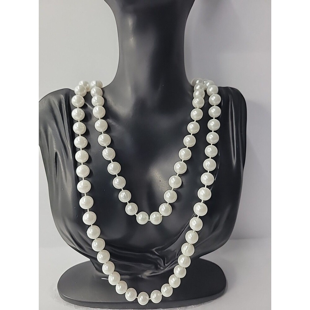 Vintage White Beaded Flapper Opera Necklace‎ Long Jewelry